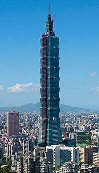 Taipei 101 — самое высокое в мире здание (город Тайбэй) и самые быстрые в мире лифты (фото с сайта popularmechanics.com)